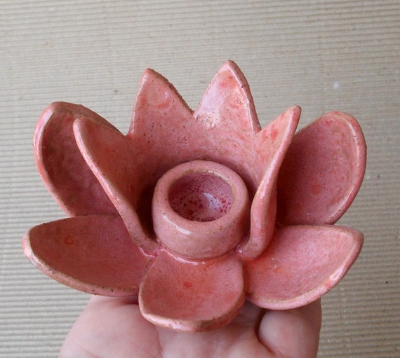 Pink Lotus Flower. Ceramic candle holder like Water Lilies.