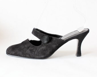 Vintage Black Suede Mary Jane Mules, size 9