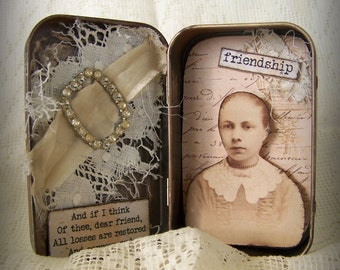 Altered Altoid Tin Assemblage Collage Altered Art Tin Vintage Tin Case Altered Art Friendship Vintage Mixed Media Found Object Art Collage