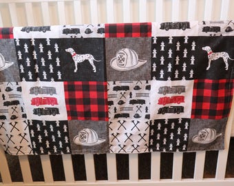 Firefighter Patchwork Print Minky Blanket or Quilt