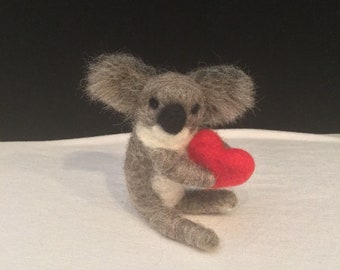Needle Felt Koala - Koala Bear - Felt Heart - Felt Animal - Australia - Mothers Day - Koala Ornament - Gift For Her - Anniversary