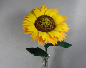 Artificial Flower Sunflower Made-To-Order - Fake Flower, Felt Flower on a Stem, Artificial Sunflower, Fake Sunflower, Kansas State Flower