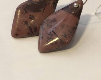 Red Chohua Jasper Rhombus earrings and sterling silver backs Gift Boxed