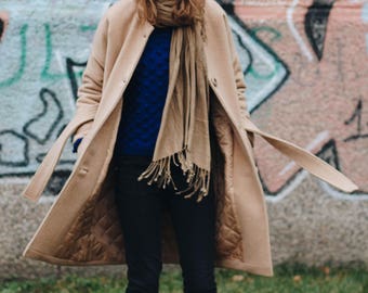 Women's Wool Coat, Camel Wool Coat, Loose Fit Camel Coat, Women's Outwear, Women's Winter Coat, Oversized Wool Coat, Lined Coat, Winter Coat