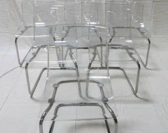 Ca. 1990s Carl Ojerstam Six Lucite and Chrome Chairs