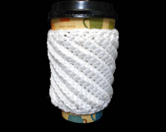 Crochet Cup Cozy, White Swirl Ridges, Coffee Sleeve, Cup Sleeve, Coffee Cozie, Coffee Lover Gift, Stocking Stuffer Teen Women, Gift Under 10