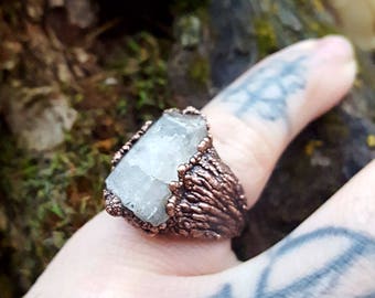 Handmade copper / raw gem / witch ring / post apocalyptic / crust punk / witchy / witchcraft / punk gift / occult / goth / ring / jewelry