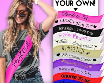 Personalised Custom Printed Sashes - Hen Parties, Birthdays, Baby Shower Gifts Bride Bridesmaid