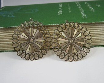 2 Pcs - Gold Plated Over Copper Laser Cut Filigree Earring Findings,Pendant,Earrings,Jewelry Findings,Links (45MM) SL2153