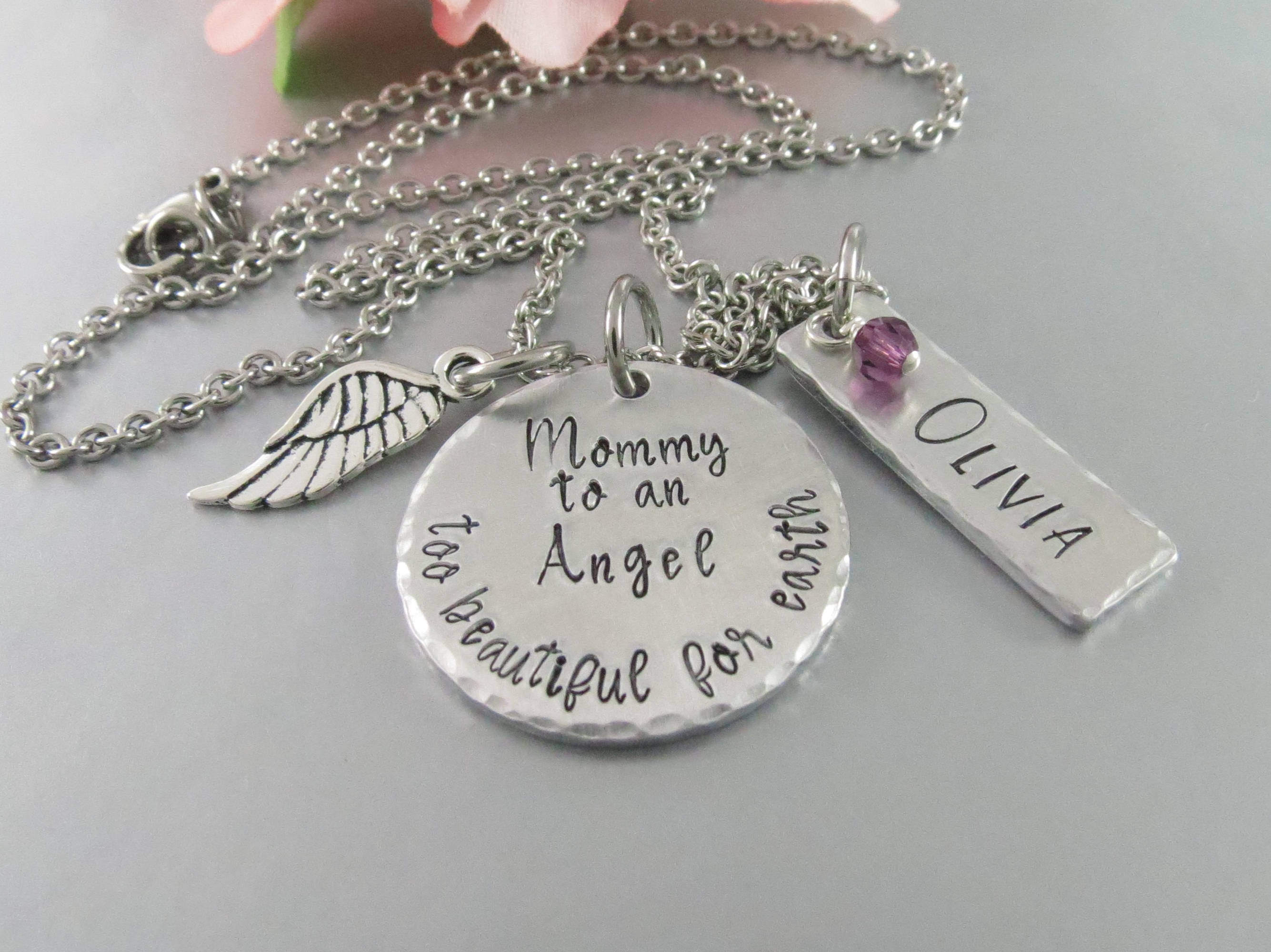 Personalized Hand Stamped Baby Loss Necklace with Mommy to an
