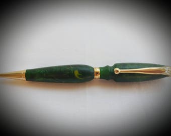 Green and gold plated acrylic pen