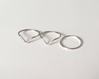 Chevron Stackable Rings Solid .925 Sterling Silver Set of 3 Minimalist Ring Gift for her teen girls mom friendships