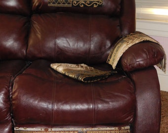Chair Headrest Covers, Sofa Protector, 4pc Furniture Set, Leather Recliner Protector, Ebony Gold, Upholstery, For Men, For Women, Gift Idea