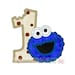 Cookie Monster Fat Number One Birthday Machine Embroidery Digital Applique Design