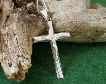 Sterling Silver Cross Necklace, Modern Cross Necklace, Crucifix Cross Pendant, Solid Silver Cross Necklace, Silver Crucifix Necklace