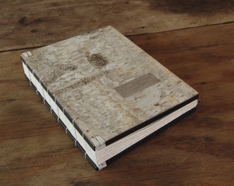 birch wedding guest book - bark wood book - personalized rustic cabin guest book - handmade journal - natural white - made to order