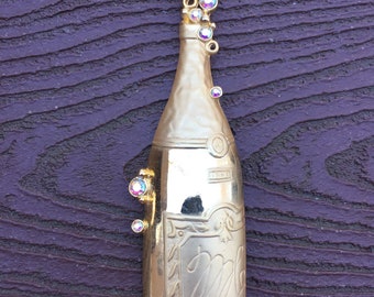 Vintage Signed JJ Jonette Jewelry Champagne Bottle Pin Brooch
