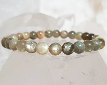 ॐ Gray Sunstone Bracelet 6mm ॐ Mala Bracelet - Yoga Bracelet - Meditation - Reiki Bracelet 6 mm
