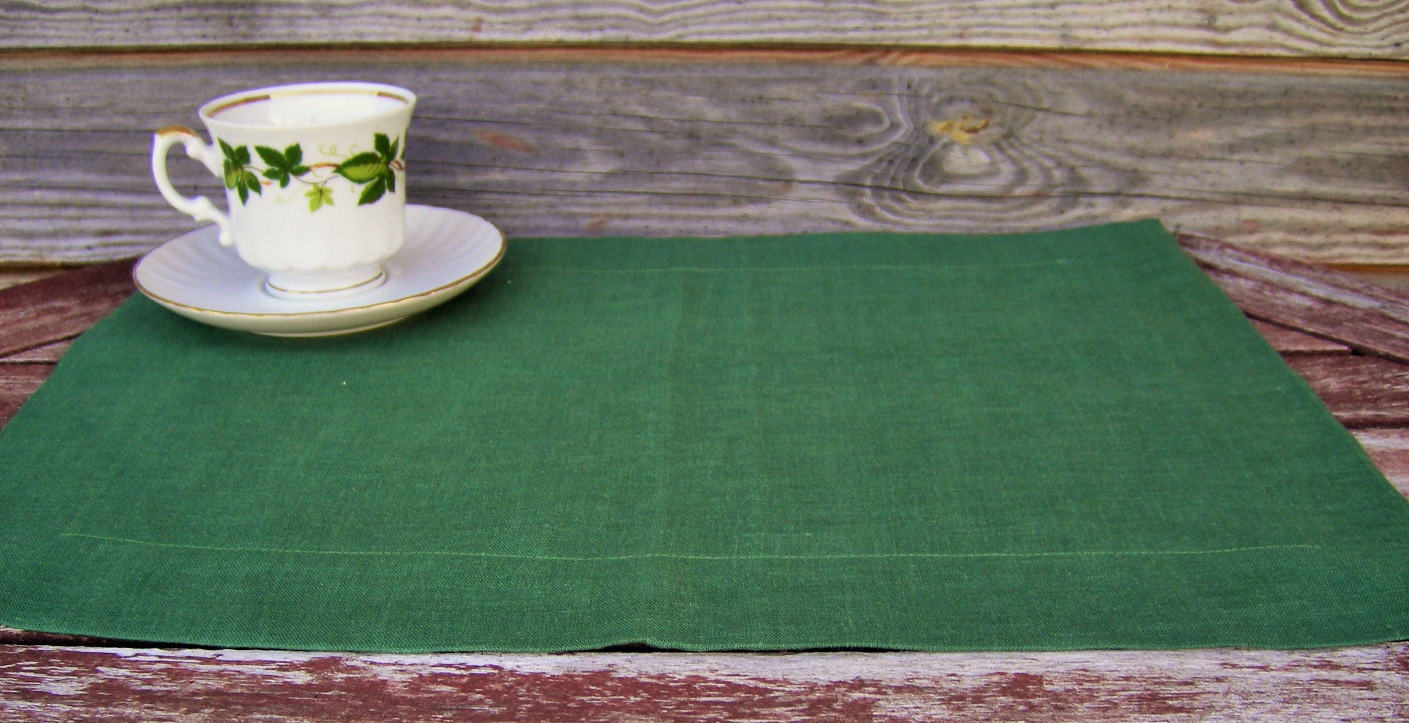 Dark Green Linen Placemat Handmade Table Linen Linen Wedding
