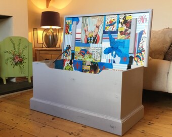 Shabby Chic Toy/Blanket Box Decoupaged with Marvel Images