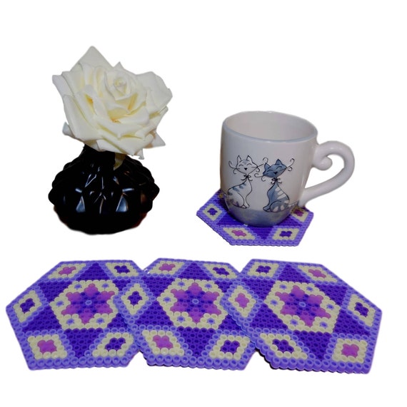 Items similar to Drink Coasters, set of 4, Hama Beads, Table Top Deco