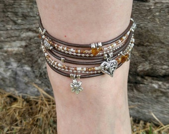 Double Wrap Anklet - Boho Ankle Bracelet - Wrap Ankle Bracelet - Beaded Ankle Bracelet - Best Selling Item - Choose FOUR Charms-Customizable