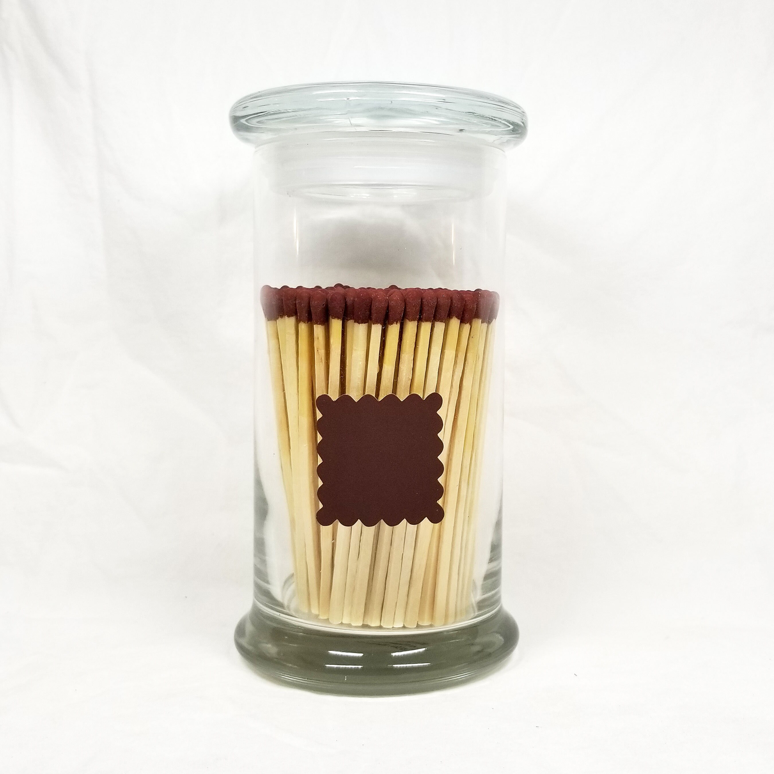 Large Glass Match Holder Jar Scalloped Square Striker