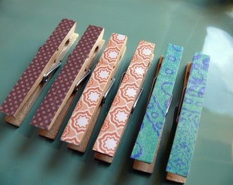 Decorative Decoupaged Clothespins Memo clips ---Abbey Gifts Under 5 Dollars Hostess Gift, Organization, Home Office, Kitchen