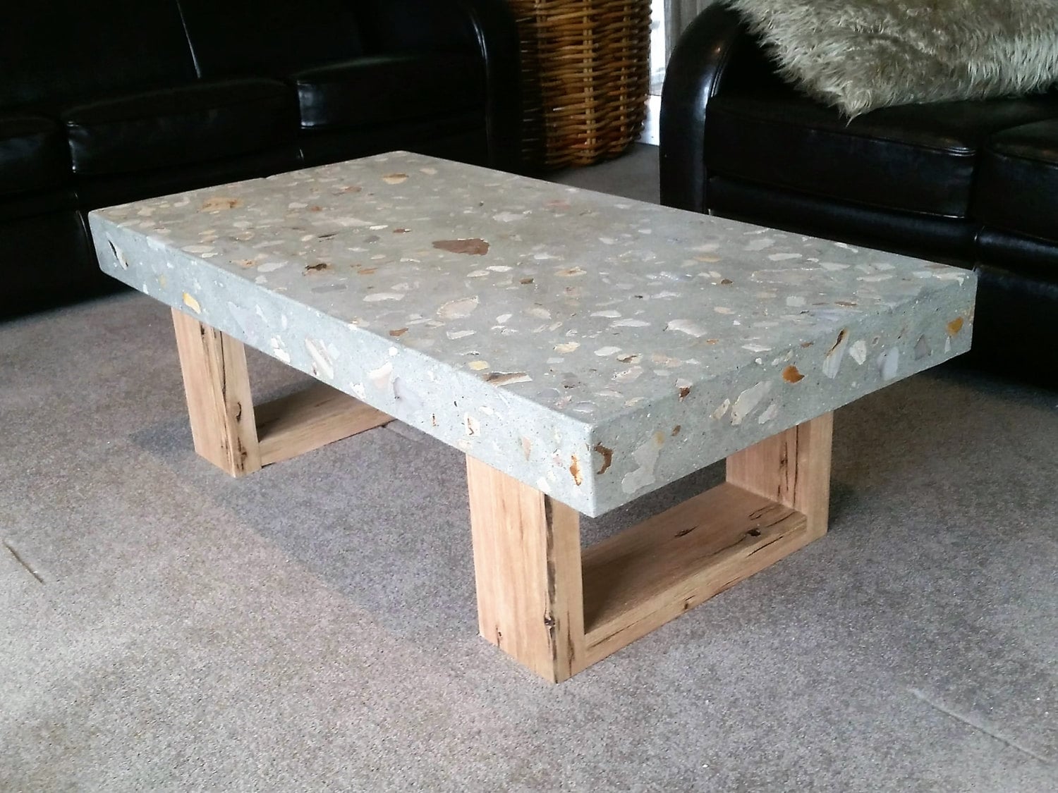 Polished concrete grey coffee table 1.2 x 600mm Vic Ash