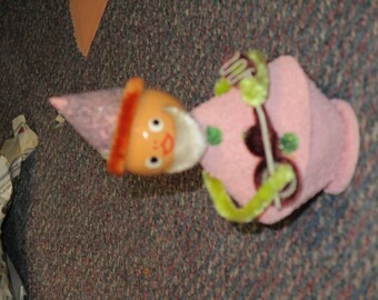 Vintage Paper Mache Candy Container Type Christmas Ornament Musician Mica Pipe Cleaner Glitter Japan