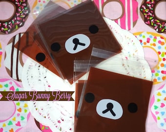 Kawaii Bear 10 Adhesive Cello Bags for Gift , Party , Cookies , Candy , Snail Mail , Packing , Pastrys , Diy, Party, Scrapbooking.
