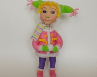 OOAK NEEDLE FELTED Doll / Little Anna in the Winter / Needle Felted Art Doll by Caryn Burwood of Purple Moose Felting