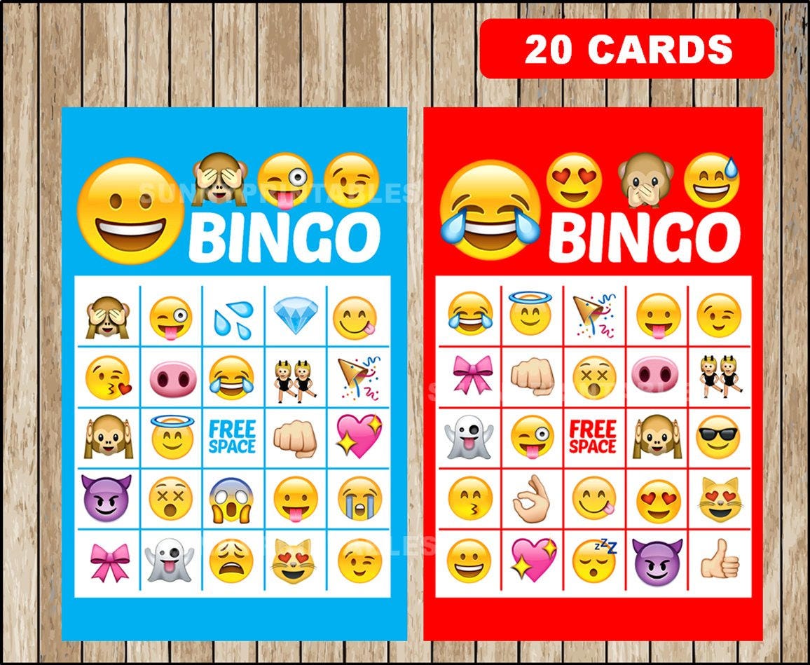 Printable 20 Emoji Bingo Cards printable Emojis Bingo game