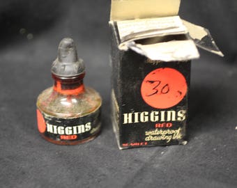 Higgins Waterproof Drawing Ink Bottle Red with box - Vintage