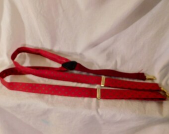 Vintage Braces Mens Suspenders Red Suspenders Small Geometric Print