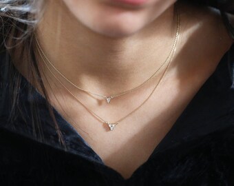 Pear Shaped Rose Cut Diamond Solitaire Necklace/ 14K single pear shaped rose cut diamond choker necklace/ Pear Shape Rose Cut Diamond
