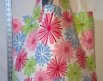 Multicolor Flower Tote with Burlap Bottom