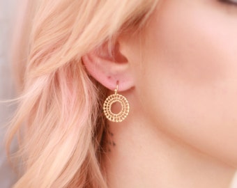 Minimalist Earrings // Matte Gold Plated Sunburst Earrings