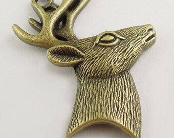 Bronze large metal deer head pendant