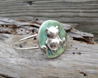 Frog Bracelet in silver and clay