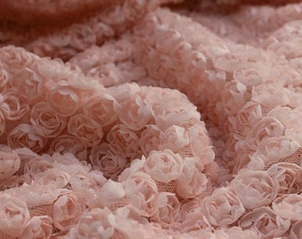 Lace Fabric 3D Pink Chiffon Small Rose Soft Lace Wedding Fabric 51.18'' width 1/2 yard
