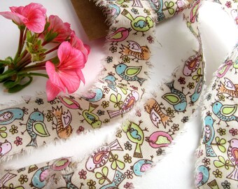 Frayed Edge Cotton Craft Ribbon - 2m - Shabby Style Gift Wrap Ribbon - Whimsical - Little Bird
