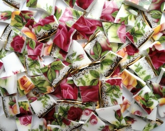 100 Old Country Roses Vintage China Mosaic Tiles//Broken Dish Tiles//Mosaic Supplies