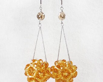 Long Topaz Sparking Cluster Dangle Earrings