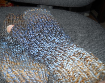 ladies fawn blue tweed fingerless gloves