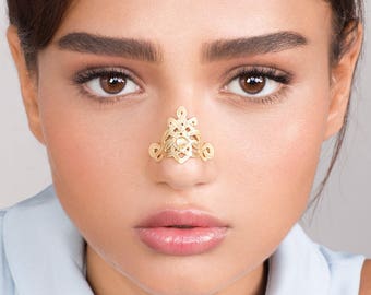 Big Gold Celtic Nose Cuff - alternative nose jewelry , edgy jewelry , celtic nose jewel , gold cuff , gemstone jewelry ,wedding jewelry