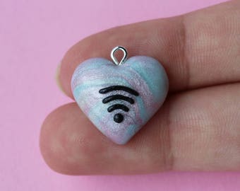 marbled wifi heart charm, pearly wifi charm, clay charm