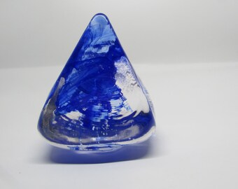 1x1 Blue Pyramid | Glass Paperweight | Handblown Glass Paperweight | Glass Artwork | Pyramid Paperweight | Office Desk Accessory | Art Glass