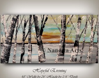 Painting, Aspen Tree Painting, Birch Tree Art, Autumn Forest Landscape Painting Wall Art, Sunset Scenery best friend gift by Nandita