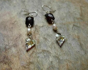 garnet and heart earrings